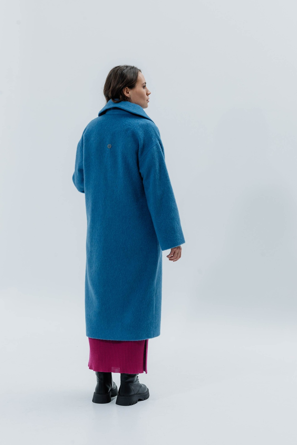Пальто двубортное мохеровое с ворсом цвет бирюза. 081_turquoise фото