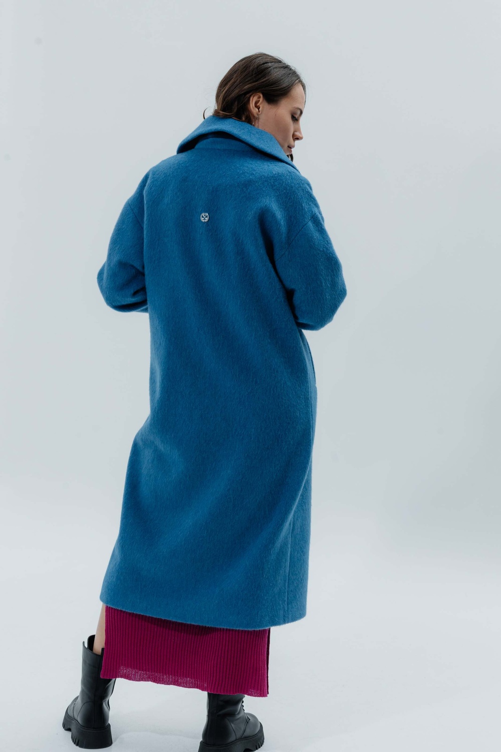 Double-breasted mohair coat with pile turquoise color