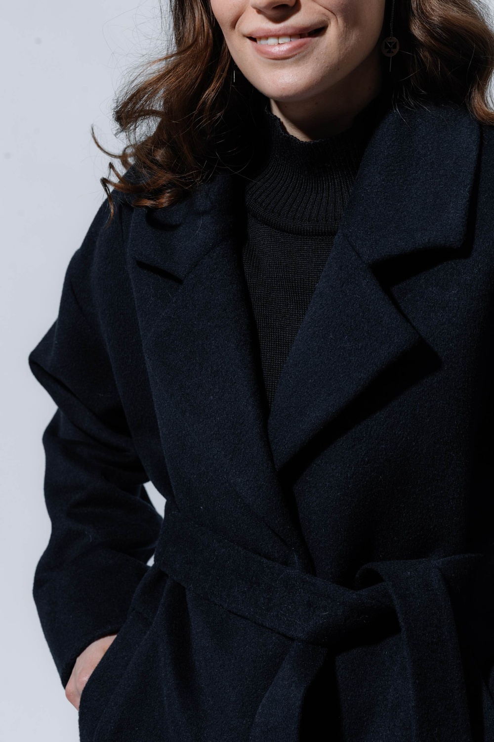 Пальто з тонкої бархатистої вовни з невеликим ворсом колір синє-чорний 093_blue_black фото