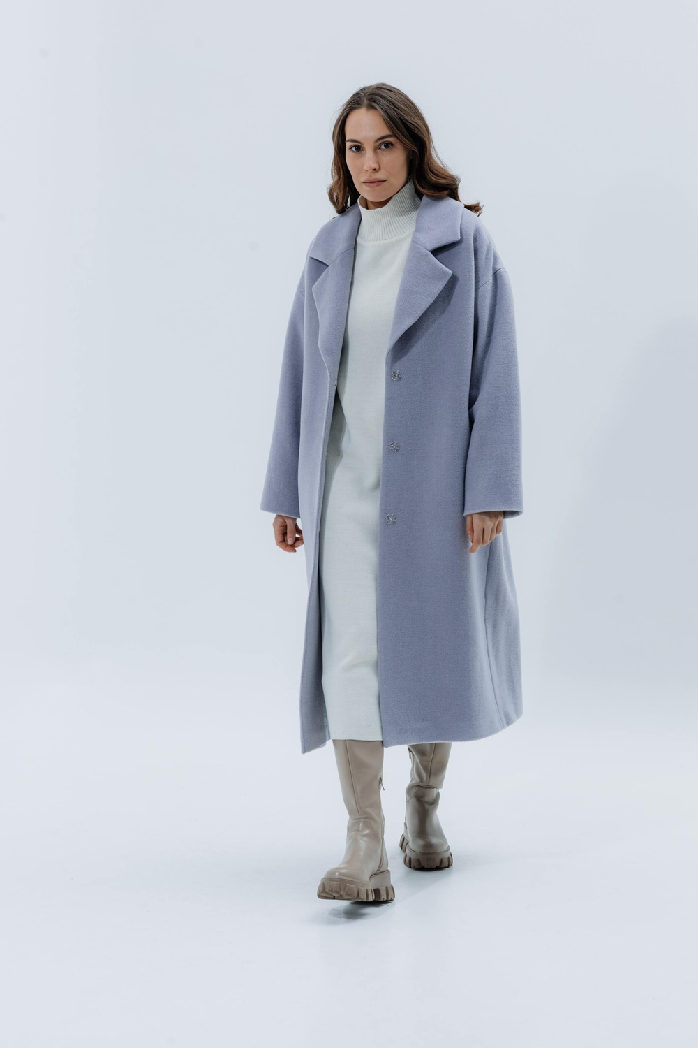 Пальто из бархатистой шерсти с небольшим ворсом цвет светлая лаванда. 093_lavender фото