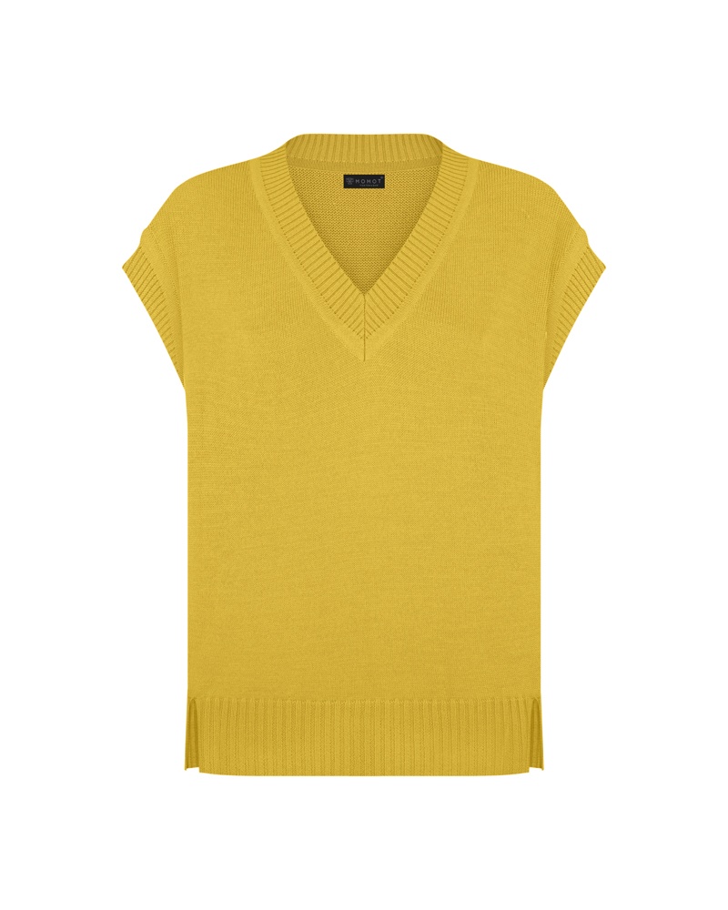 Merino wool knitted vest with V-neck. 20 colors, Orange, S