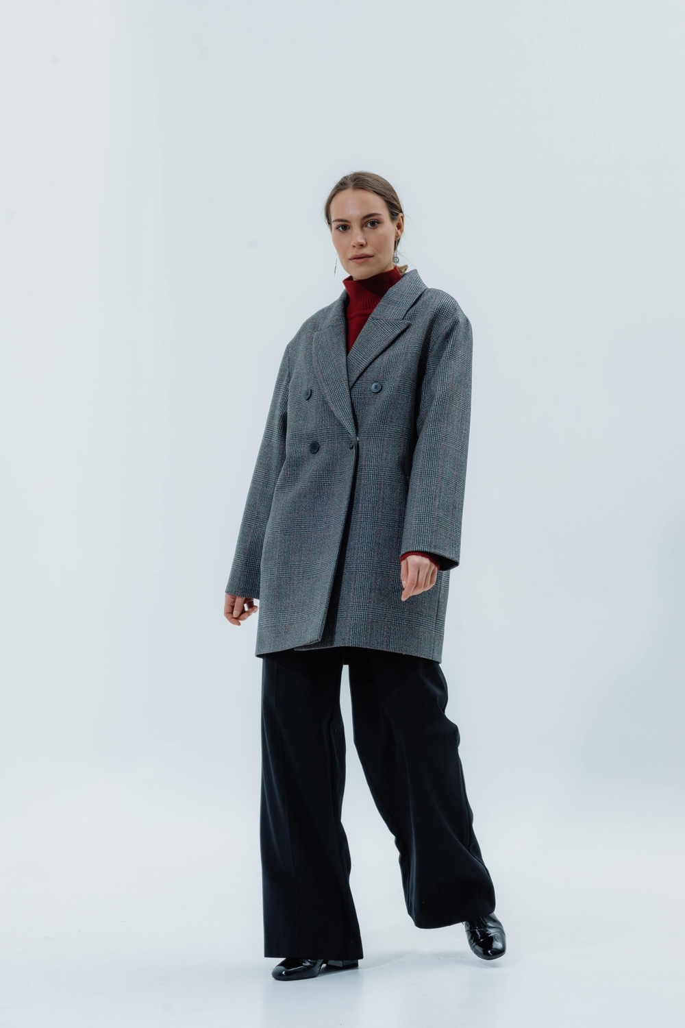 Wool Coat-jacket grey-red check