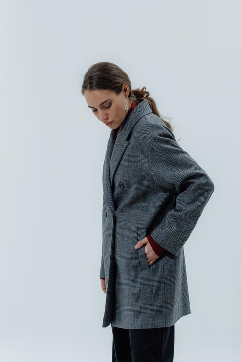 Wool Coat-jacket grey-red check