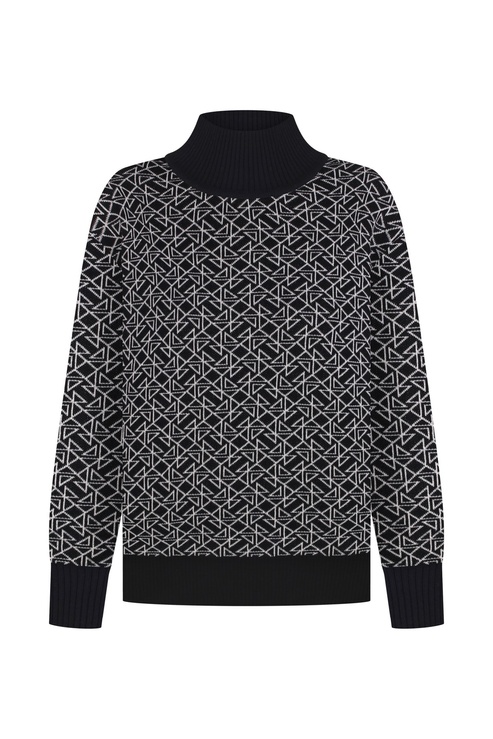 Merino wool knitted sweater black and white MOMOT logo