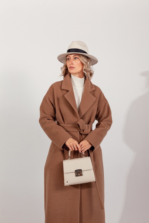 Dark camel wool and cashmere coat