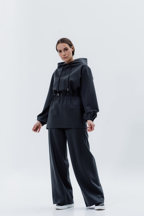 Jersey suit with hoodie and straight-leg trousers graphite