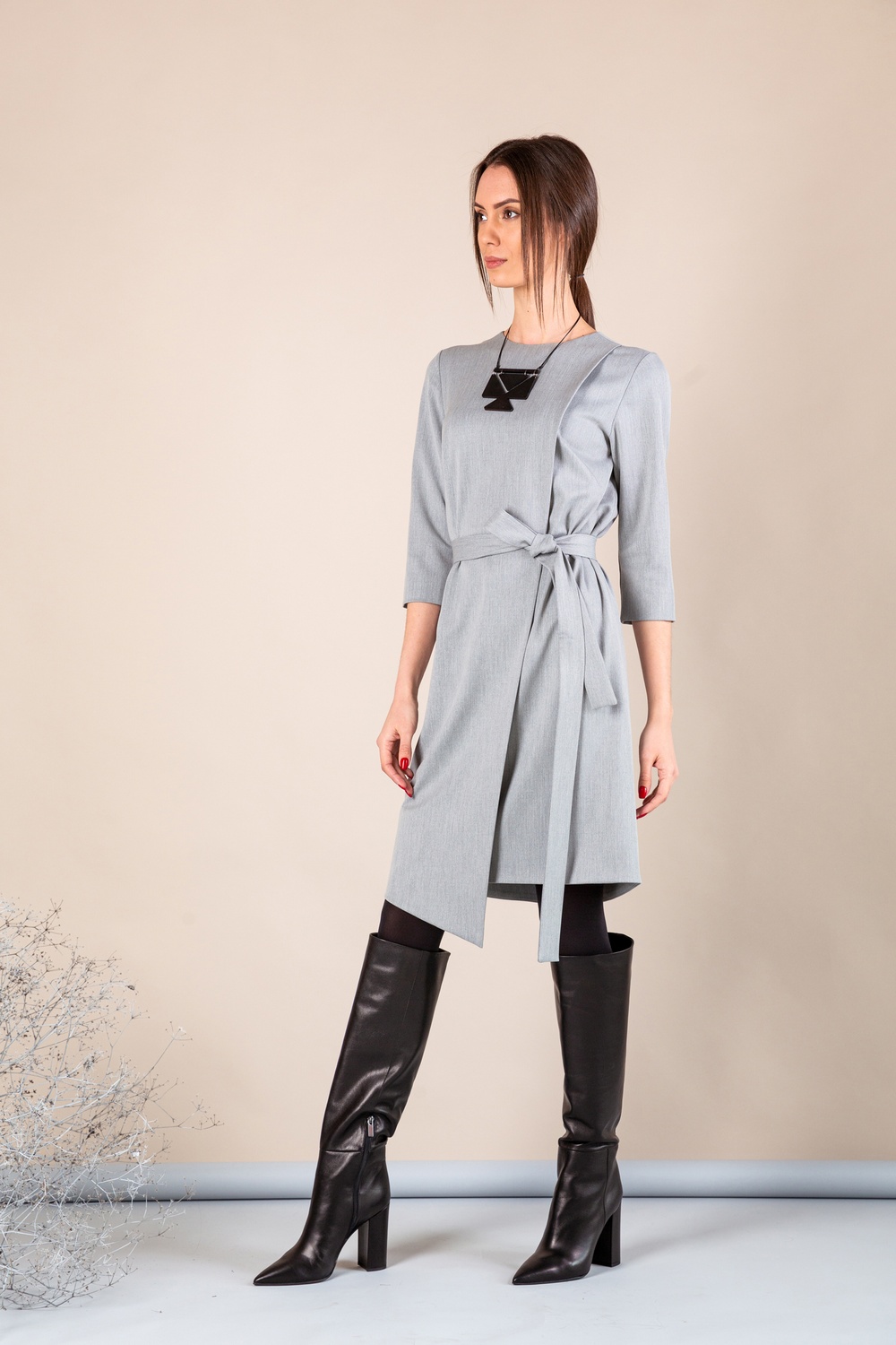 *Grey A-line dress+