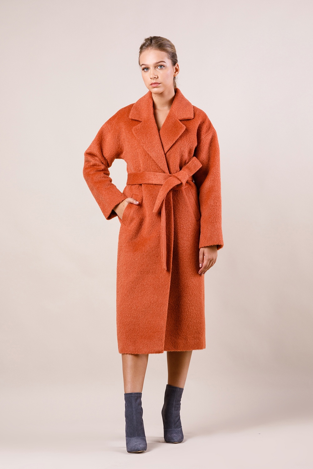 *Пальто утеплене з ворсом із вовни колір теракот 024_terracotta фото