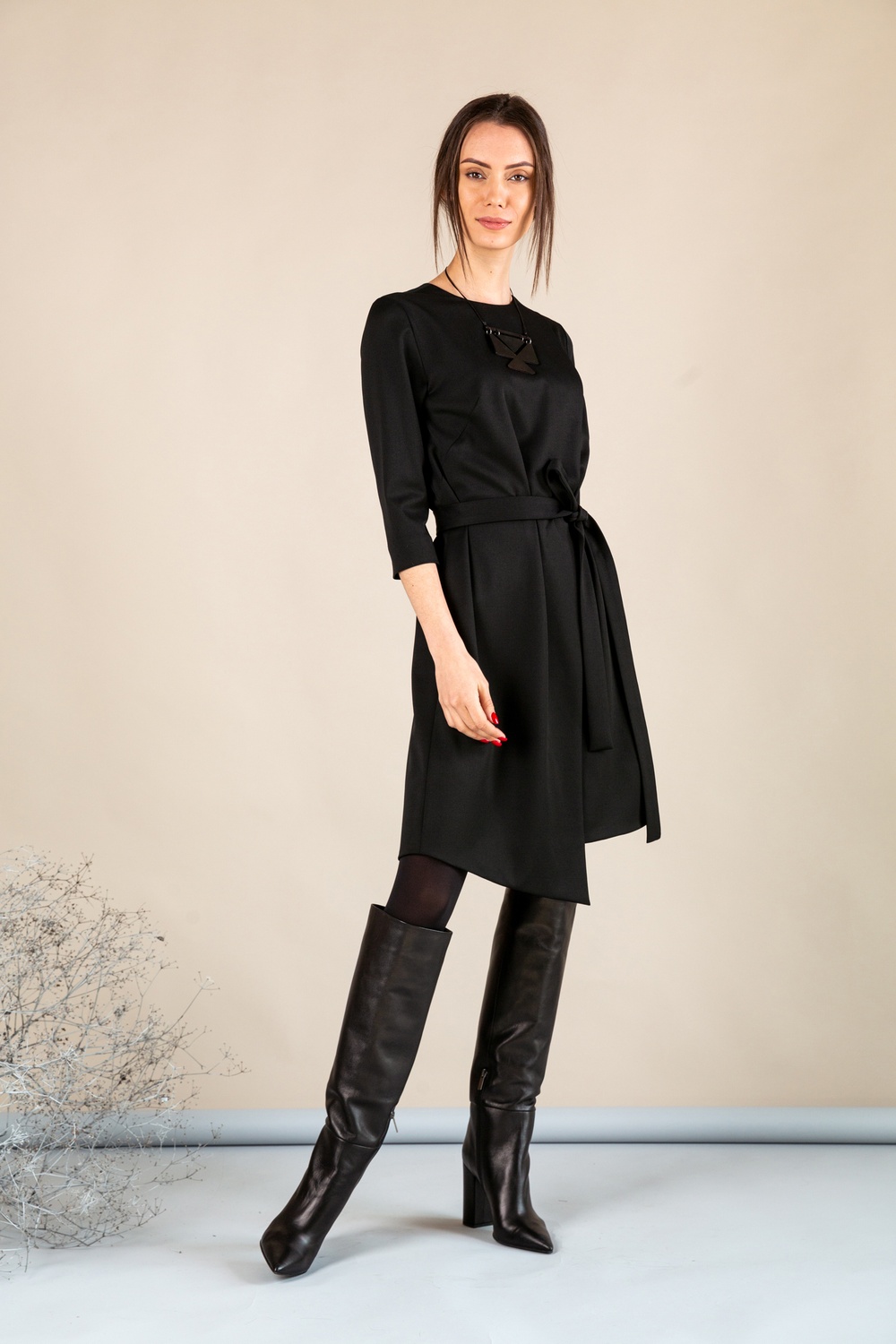 *Black A-line dress+