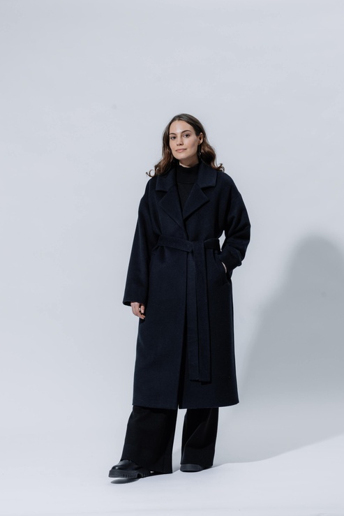 Пальто з тонкої бархатистої вовни з невеликим ворсом колір синє-чорний 093_blue_black фото