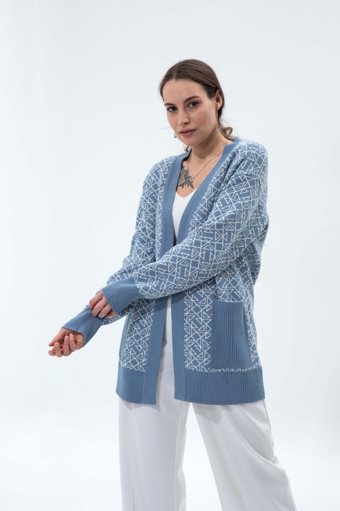 MEDIUM cardigan knitted from merino wool blue logo