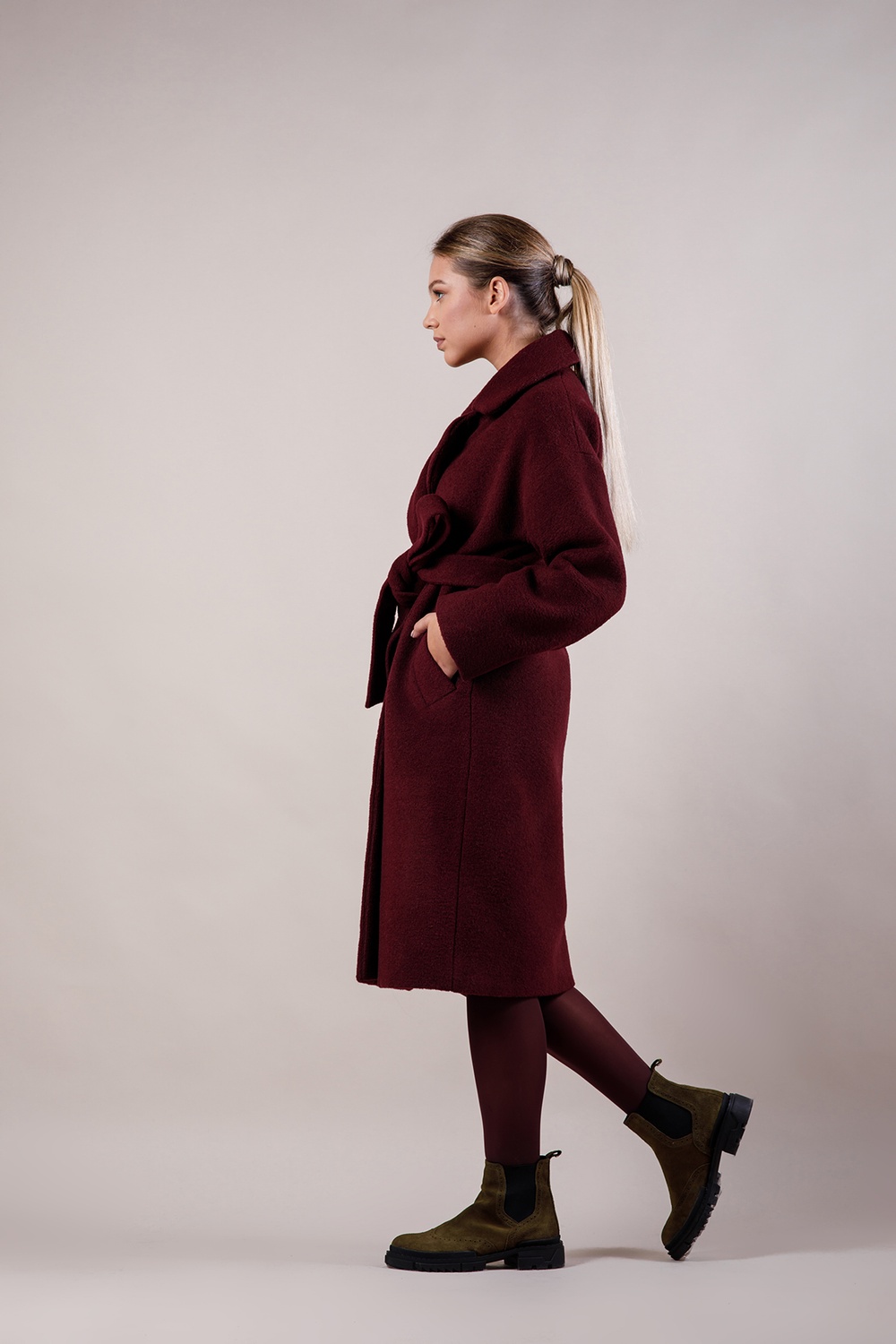 *Пальто утеплене із вовни колір бордо 081-burgundy фото