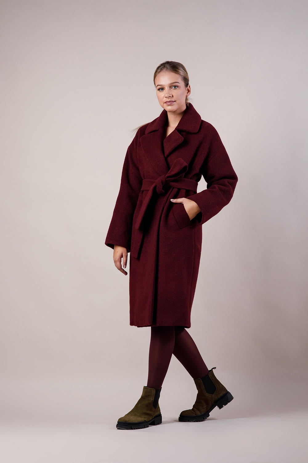 *Пальто утеплене із вовни колір бордо 081-burgundy фото