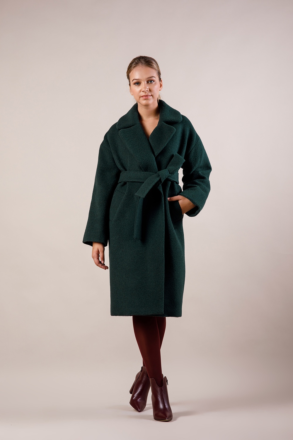 *Пальто утеплене з вовни колір смарагдовий 081-green фото