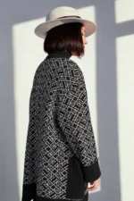 Long knitted cardigan with logo made of merino wool - black