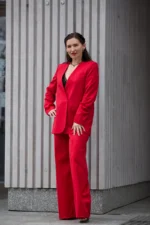 Костюм з жакетом без лацканів і брюками палаццо червоний - Image 6