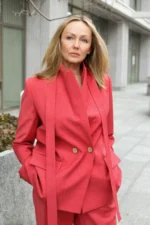 Double-breasted men's style suit, coral