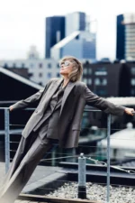 Three-piece pantsuit, taupe